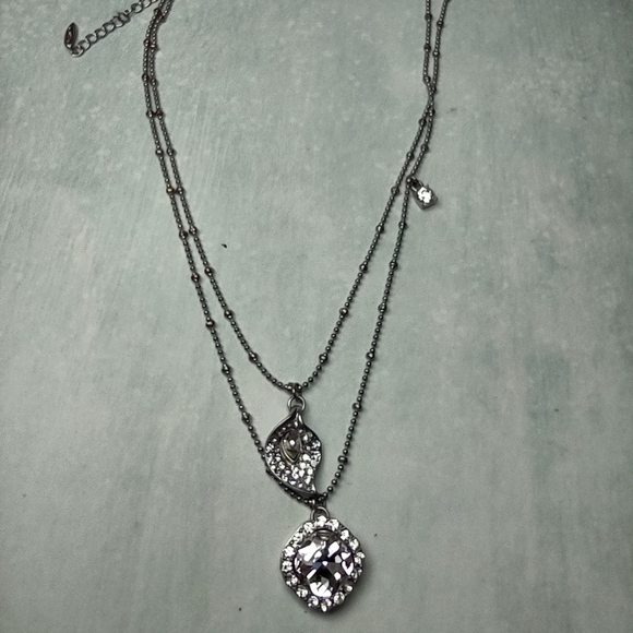 👍 5 for $20 YCLM Double Chain Silver Tone Charm Rhinestone Necklace - Picture 4 of 6